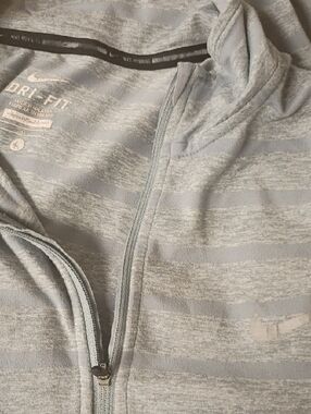 Nike Light Gray Striped Dri-FIT Zip Collar